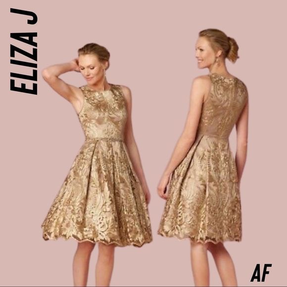 ANTHROPOLOGIE BHLDN ELIZA J ROSA GOLD JACQUARD COCKTAIL DRESS NEW